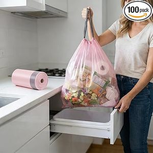 Huamaohengchun100 PCS 4 Gallon Unscented Tiny Waste Bag 15 Liters Liners for <b>Kitchen</b> Office Car and Bathroom, Pink - Product Image 3
