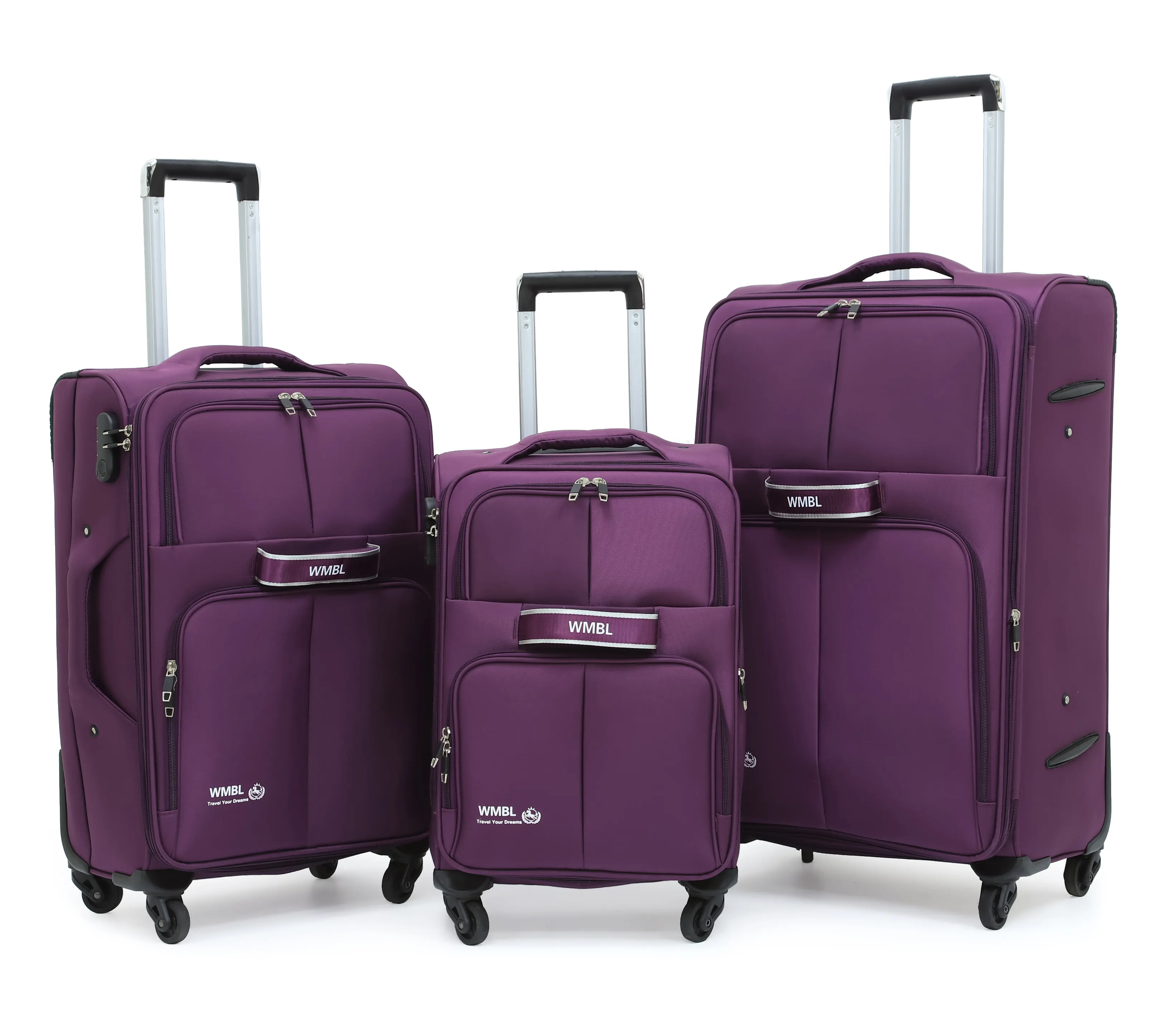 Nouveau design Ensemble de bagages de voyage en tissu à fermeture éclair léger 3 pièces pour l'extérieur