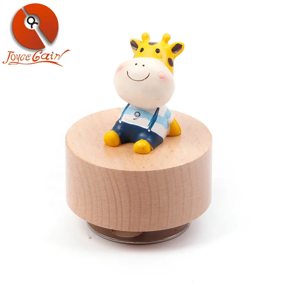 Cute Animals Customized Song Wood Mini Music Box with Wind Up movement