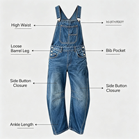 Salopette en jean extensible taille haute pour femme, délavage moyen, style streetwear moderne
