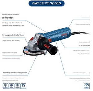 Meuleuse d'angle professionnelle haute performance <span class=keywords><strong>Bosh</strong></span> GWS 12-125 S/12-150 S/12-150 P, 125 mm/150 mm, 1200 W, pour la découpe et le meulage des métaux - Product Image 2
