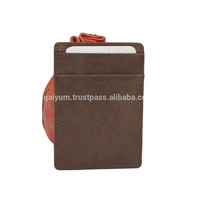 Porte-cartes en cuir véritable marron Crazy Horse vintage personnalisable Porte-cartes de crédit mince avec blocage RFID et Logos personnalisés