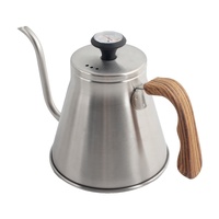 Bouilloire à col de cygne en acier inoxydable avec poignée en bois pour le café filtre, 1,2 L, design minimaliste avec couvercle