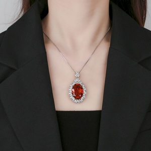 Elegant Smooth Eco-friendly <b>Copper</b> Jewelry 18*25mm Bezel Setting Oval Cut Colorful Zircon Pendant Necklace for Women Casual Wear - Product Image 6