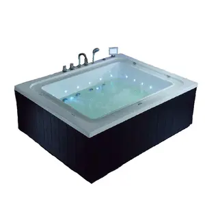 Banheira retangular de cobre para spa exterior, banheira dupla de água com anel redondo e luzes LED, banheira de mão em acrílico