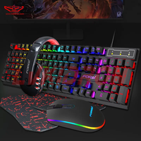 Paket Combo Keyboard Kabel 4 in 1 RGB USB Keyboard Satu Tangan Gaming Mouse Keyboard Mouse Combo Set