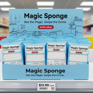 Éponge magique effaceuse, emballée individuellement dans un sachet plastique, avec présentoir de comptoir, design moderne, mousse de nettoyage en mélamine - Product Image 1