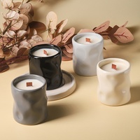 FENN Vente en gros de récipients à bougies en porcelaine irrégulière faits à la main, personnalisés, vides, verts, émaillés noirs, pour la décoration de la maison