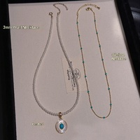 Collier pendentif en perles d'eau douce turquoise avec chaîne en bambou superposée en cuivre pour femme, accessoires de mode sportifs et décontractés