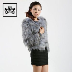 Janefur femmes élégant véritable fourrure manteaux d'hiver personnalisé <span class=keywords><strong>gris</strong></span> manteau de fourrure de raton laveur - Product Image 4