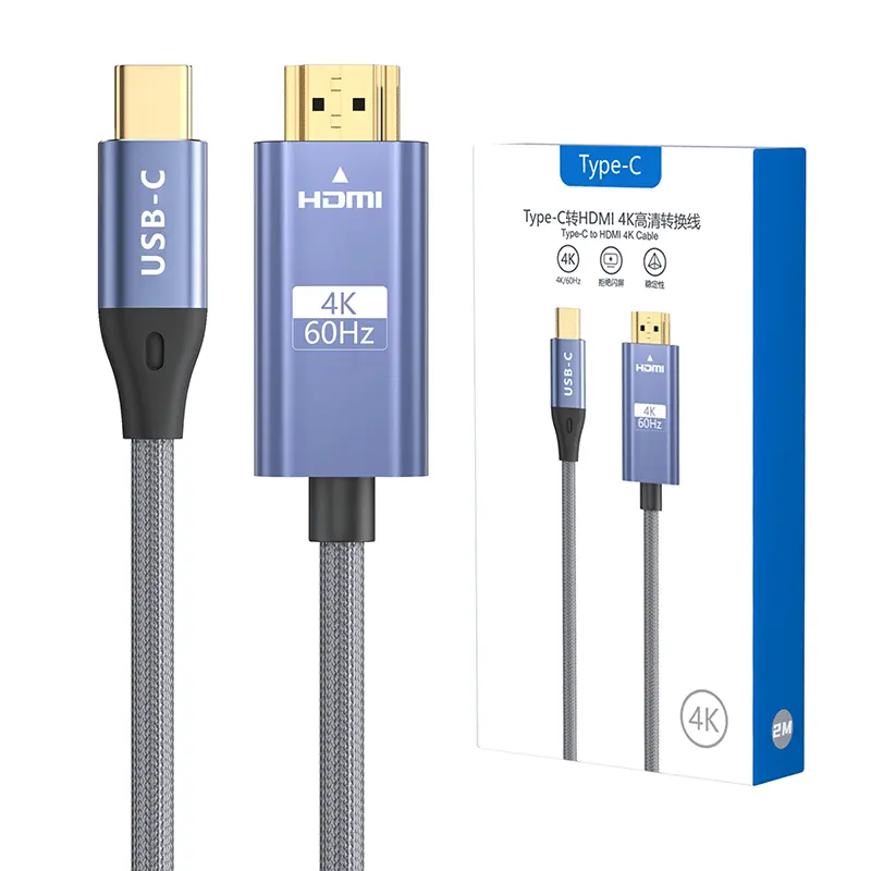 High Quality 4K @60Hz Type C to HDMI USB Cable Adapter Thunderbolt 3 Compatible HDMI Cable for Phone to TV USB C to HDMI Cable