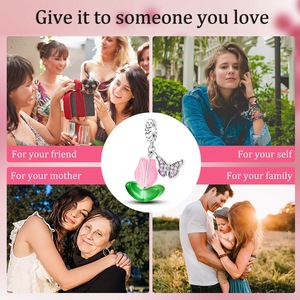 Tulip Rose <b>Safety</b> <b>Chain</b> Charm Beads Copper Silver Plated CZ Enamel Charms For DIY Bracelet Gift - Product Image 6