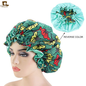 Vente en gros Bonnets en <span class=keywords><strong>satin</strong></span> imprimés à la cire africaine double couche réversibles Ankara avec volants - Product Image 4