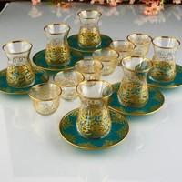 Tasses à thé turques dorées de luxe rétro léger, tasse à café arabe, service à thé de Style moyen-orient pour Six personnes