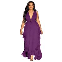 Robe longue européenne élégante et sexy à épaules dénudées, à volants, taille haute, décolleté en V, grande taille