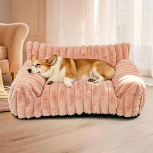Lit pour chien en fausse fourrure de luxe, rectangulaire, doux, amovible, lavable, rose, pour chiens, salon, toutes saisons - Product Image 1