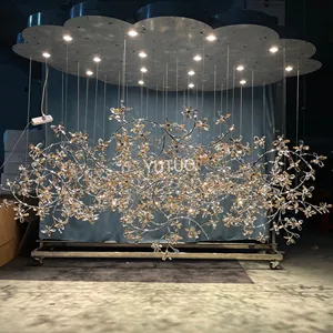 Größere moderne Beleuchtung Projekt Rattan Kronleuchter Luxus Kristall LED Blume Kristall Beleuchtung Zweig Kronleuchter für hohe Decke