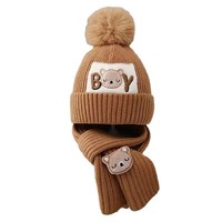 Conjunto de Dos Piezas de Gorro y Bufanda de Invierno para Niños, Tejido a Mano con Diseño de Oso, en Poliéster/Algodón Cálido