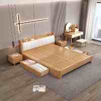 Lit mural de haute qualité au design européen moderne en bois clair, cadre de lit en bois massif naturel, taille complète, montage facile, tête de lit