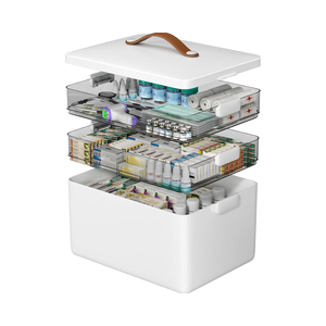 Caja organizadora de botiquín de 3 niveles de gran capacidad portátil para el hogar L con asa de cuero y tapas - Product Image 1