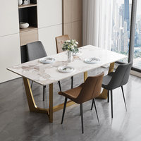 Table à manger rectangulaire moderne de style luxe léger avec pieds en métal, idéale pour les salles à manger domestiques et les hôtels