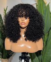 Perruque courte bouclée sans colle, prête à porter, de qualité supérieure, fabriquée à la machine, en cheveux humains vietnamiens, longueur moyenne, 14 pouces