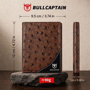 กระเป๋าสตางค์หนังนกกระจอกเทศแท้ BULLCAPTAIN รุ่นใหม่ แฟชั่นสำหรับผู้ชาย กระเป๋าสตางค์แบบสั้น จัดระเบียบได้ แบรนด์หรู พร้อมช่องใส่บัตร - Product Image 5