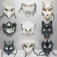 Masque de squelette 3D demi-visage en plastique pour Halloween, accessoires amusants pour performance, déguisement de dieu dragon, Yaksha, loup humain - Vente en gros