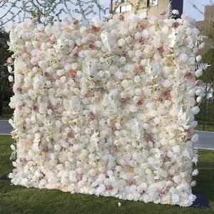 1*1m nuovo 5D fiore artificiale parete bianco rosa sfondo puntelli fondo di stoffa di alta qualità fiore di rosa parete sfondo di nozze Decor