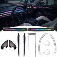 Lumière ambiante dynamique RGB 12V pour Tesla Model 3/Y 2021-2023, bande LED intérieure en fibre de carbone électro-plaquée gravée au laser, arc-en-ciel