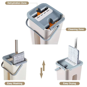 Vente flash : Serpillère plate avec seau, manche en acier inoxydable, essorage à sec amovible, serpillère magique, nettoyage à plat, serpillère mains libres - Product Image 3