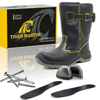 Botas de Seguridad de Cuero Vacuno Negro para Hombre, 12 Pulgadas, OEM, con Puntera de Acero Antipinchazos, Suela de PU Antideslizante y Resistente al Aceite, Sin Cordones