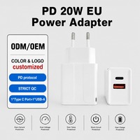 Adaptador de Corriente USB-A de Doble Puerto Tipo C, Cargador de Pared de Carga Rápida PD de 20 W, Enchufe Europeo, Luz LED, Protección Contra Cortocircuitos