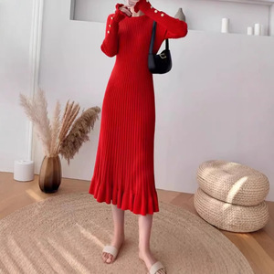 New Fashionable Women's O-neck Long-sleeve Solid <b>Dress</b> Elegant Fitted Mermaid <b>Dress</b> - Product Image 3