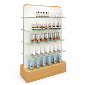 Mueble de Exhibición de Cosméticos de Madera Personalizado, Mostrador para Tienda Minorista, Estanterías para Tienda de Belleza, Diseño Interior con Pared Vegetal - Product Image 1