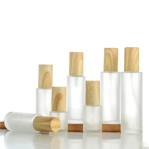 Eco-friendly Empty Clear Frosted Glass Skincare Cream Jar With Bamboo Lid Cosmetic Toner Spray Body Lotion Pump Bottle