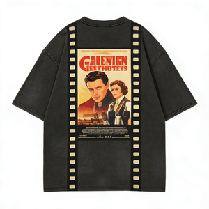 T-shirt con poster del <span class=keywords><strong>film</strong></span> da uomo, oversize, in cotone nero, grafica retrò, moda vintage - Product Image 3