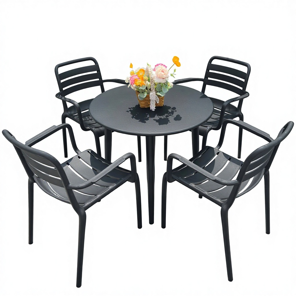 80cm column stand round coffee table+ 4 armchairs