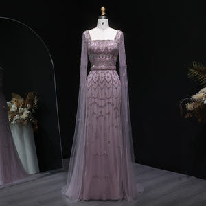 Gaun malam wanita, gaun malam pirus elegan dengan lengan jubah mewah manik-manik untuk pesta <span class=keywords><strong>Prom</strong></span> wanita LSZ089 - Product Image 3