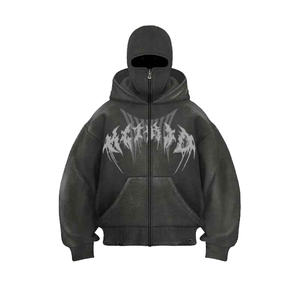 <b>Balaclava</b> hoodie Custom Logo Heavyweight Streetwear Pullover Hoodie 100% Cotton Sweatshirt with Rhinestone for Winter - Product Image 3