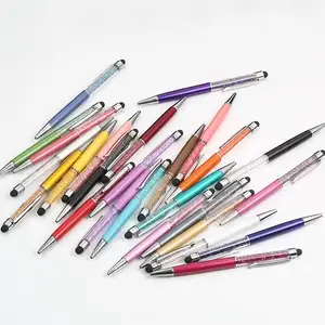 Promotionele Logo Metalen Pen Crystal Capacitieve Touch Pen Novelty Gift Strass Balpen 20 Kleuren