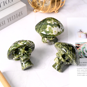 งานแกะสลักเห็ดหยกเขียวด้วยมือ หินคริสตัลบำบัดรูปเห็ด สำหรับตกแต่ง - Product Image 3