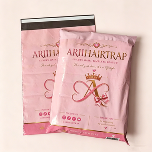 Eco Friendly Custom Full Color Print Pink Poly Mailer Bags Hair Wig Hair Extension Shipping Packaging With Brand Logo - Product Image 3