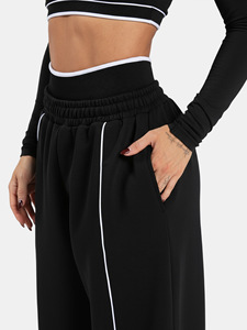 <span class=keywords><strong>Pantaloni</strong></span> Casual Neri da Donna con Strisce <span class=keywords><strong>Bianche</strong></span> <span class=keywords><strong>a</strong></span> Contrasto <span class=keywords><strong>Pantaloni</strong></span> Sportivi <span class=keywords><strong>a</strong></span> Gamba Larga con Elastico in Vita <span class=keywords><strong>Pantaloni</strong></span> Lunghi Ampi - Product Image 3