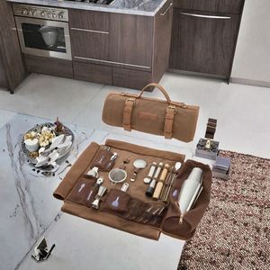 Luxury Waxed Canvas Travel Bar Tools <b>Bag</b> 17 Kit Bartending Mobile <b>Roller</b> <b>Bag</b> Strap - Product Image 3