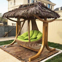 Fauteuil suspendu de luxe pour l'extérieur, balançoire de patio en bois massif, siège pour 2 personnes, coussin imperméable, panier suspendu, mobilier d'extérieur