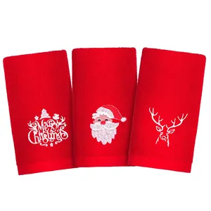 Toalha de mão de cozinha estilo natalino de algodão puro, toalha vermelha com absorção de água excelente, 3 pacotes 6541
