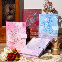 Carnet à couverture rigide vintage à motif floral rose, couverture en relief 3D NAA12, fermeture magnétique, reliure cousue, cadeau brillant de haute qualité