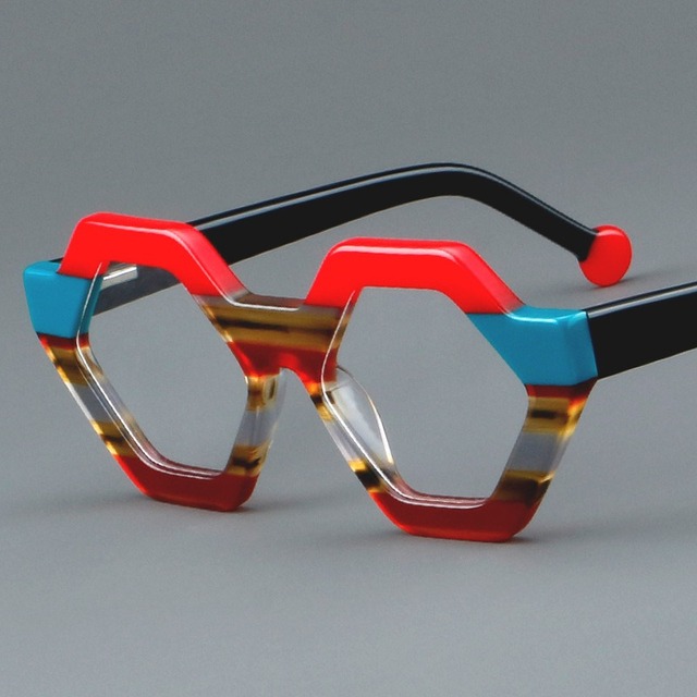 Durable Colorful Solid Pattern Oversized Polygon Acetate Sunglasses Glasses Eyeglasses Optical Frame for Prescription