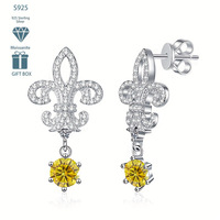 Boucles d'oreilles pendantes tendance en argent sterling 925 fin, avec moissanite colorée VVS GRA de 1 carat taille ronde, motif fleur d'iris pour femme